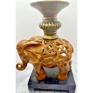 Elephant Candlestick Holder Figurine 9.75" Tall x 6" Long 2.75 LBS - Vintage